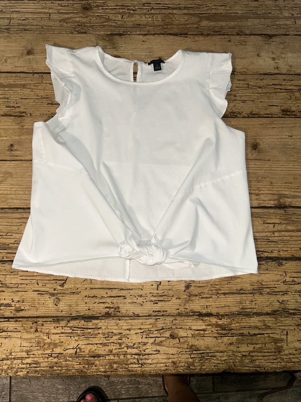 Ann Taylor Factory Women’s Size M White Butterfly Sleeve Tie Front Top